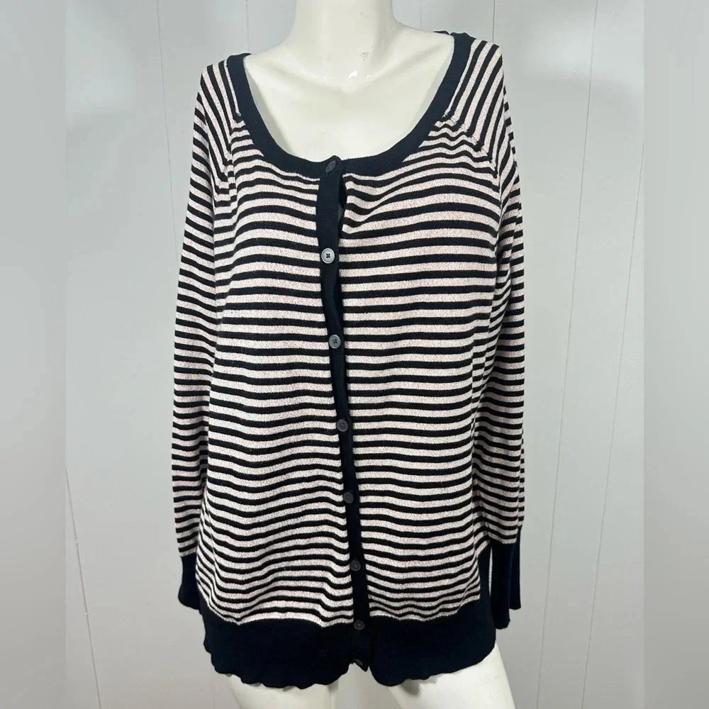 Lane Bryant Striped Cardigan Metallic Black Gold Button Front Sweater Size 18/20